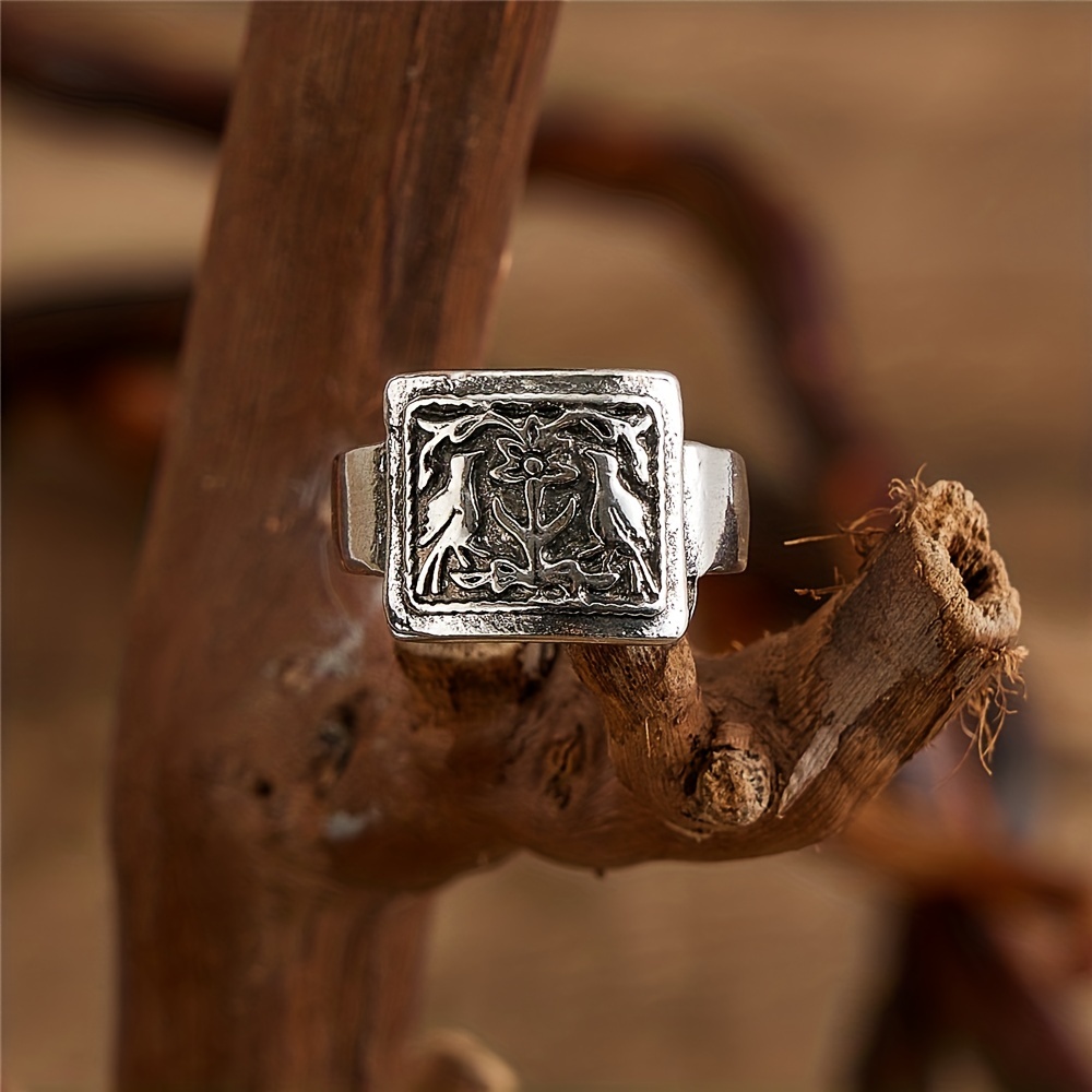 Bohemian Bird Flower Pattern Men's Ring